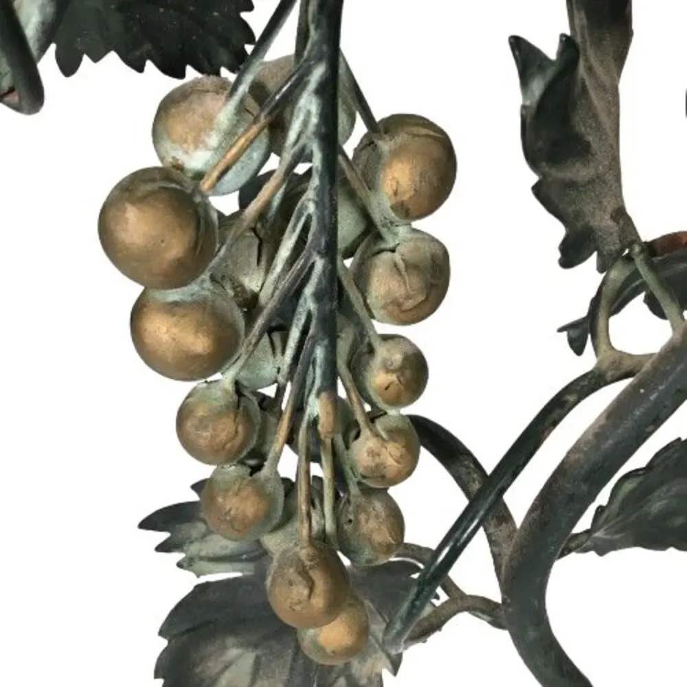Pair Vtg ITALIAN TOLE Metal Candle WALL SCONCE GRAPES LEAVES VINES Candle Holder